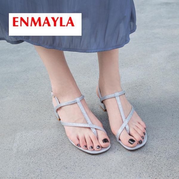 

dress shoes enmayla 2021 arrival women med high fashion sandals basic casual buckle strap womens solid size 34-39 ly2038, Black