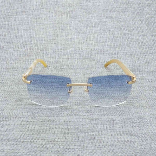 

2022 factory wholesale model vintage white buffalo horn rimless square men wood sun glasses retro wooden shades for summer club eyewear iqou, White;black