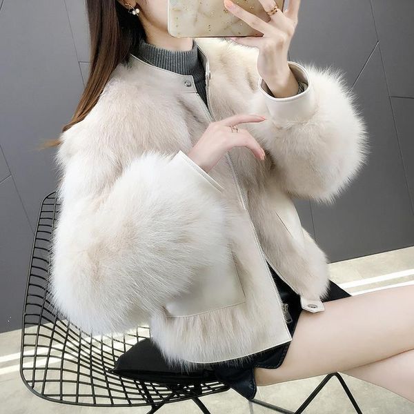 

winter 2021 women furry faux fur coat women pu parka jacket fur splicing warm loose streetwear motorcycle jacket, Black