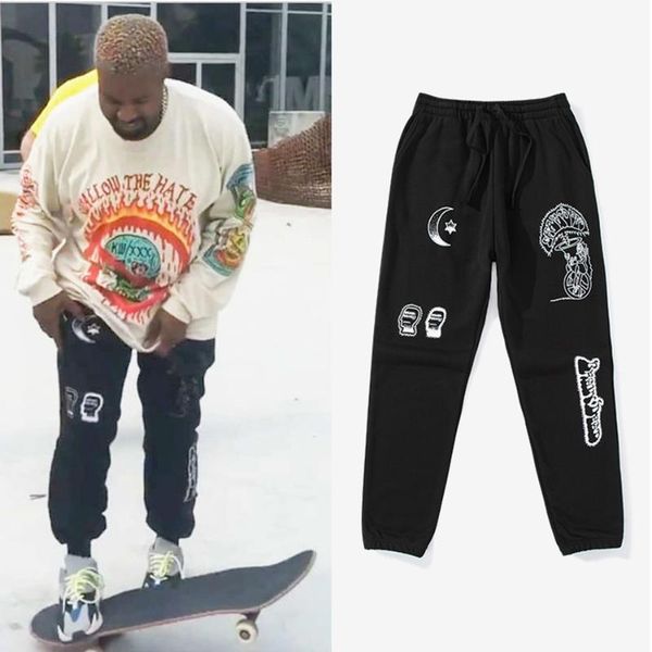 

2020 new trendy cross pants drawstring printed cotton men's trousers jogger loose sweatpants loose sweatpants, Black