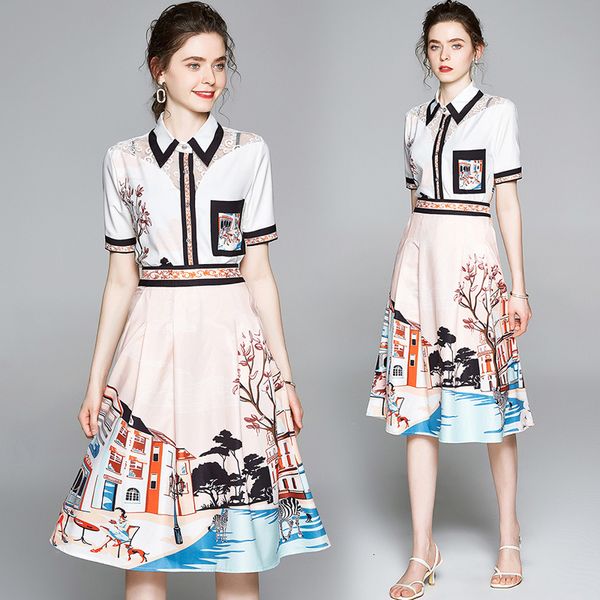 

set t-shirt + skirt office, vintage female work 2 pieces suit clothes zjo8, White