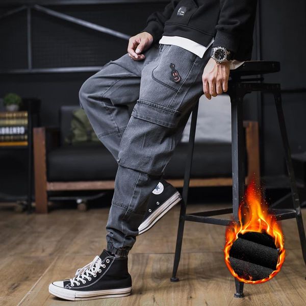 

2020 winter mens joggers pants camouflage plus fleece pants men hip hop skateboard sweat pant fashion casual feet pant men m-8xl, Black