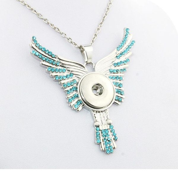 

3colors 2016 with chain crystal angel 18mm snap button pendant button aigle wing diy necklace one directio bbykex, Silver