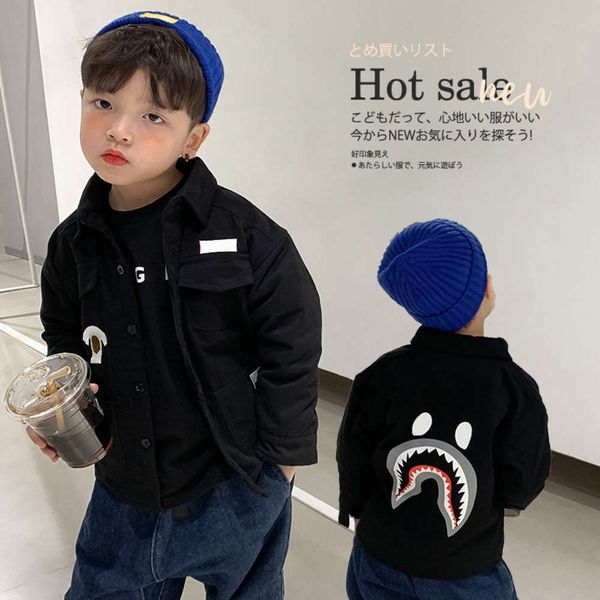

mn2167 20 winter children's plush thickened shirt letter printed tooling coat, Black