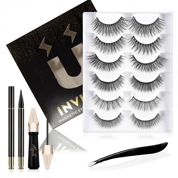 

false eyelashes 6 pair invisible magnetic fake 3d 2pcs eyeliner kit natural