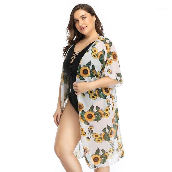 

2020 new swimwears women lady boho beach cover up biquini bikini dress covers lace floral cardigan kimono chiffon coat blouse1, White;black
