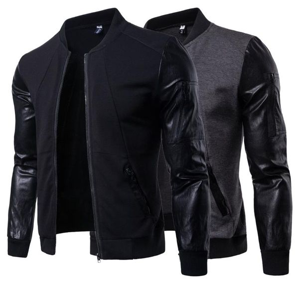 

new mens veste homme moto bomber fit leather sleeves zipper brand jacket casual trend dropshipping fashion men's jacket plus 3xl, Black;brown