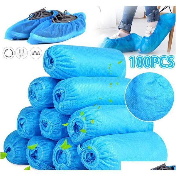 

100 pcs disposable shoe covers indoor cleaning floor non-woven fabric overshoes boot non-slip odor-proof galosh prevent wet shoes 3pxcu