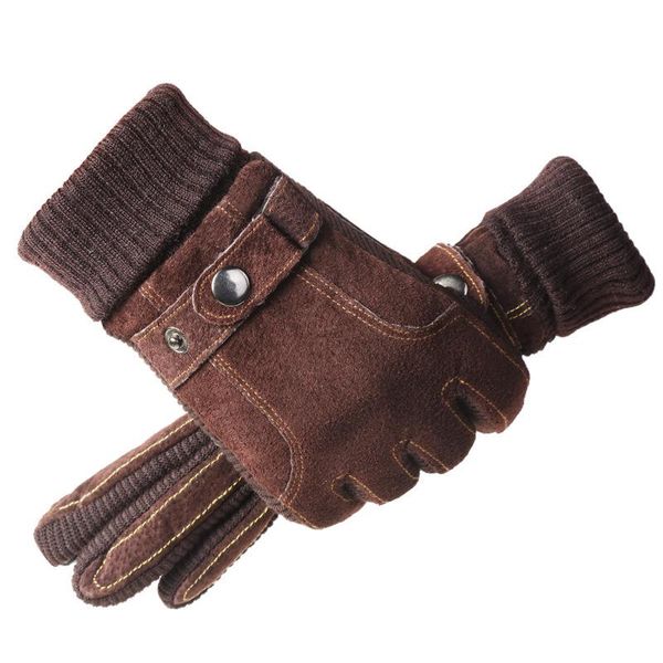 

pigskin gloves men' winter riding touch screen warm windproof plush cotton gloves outdoor cycling motorcycle work, Blue;gray