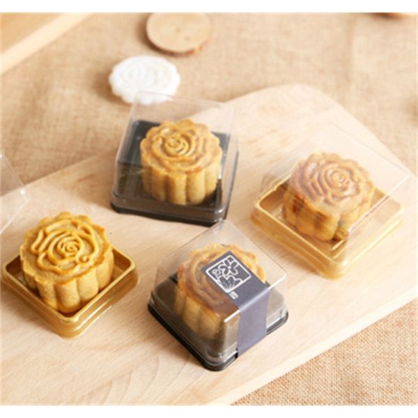 

boxes 50g trays gold moon cake packaging black plastic bottom transparent cover