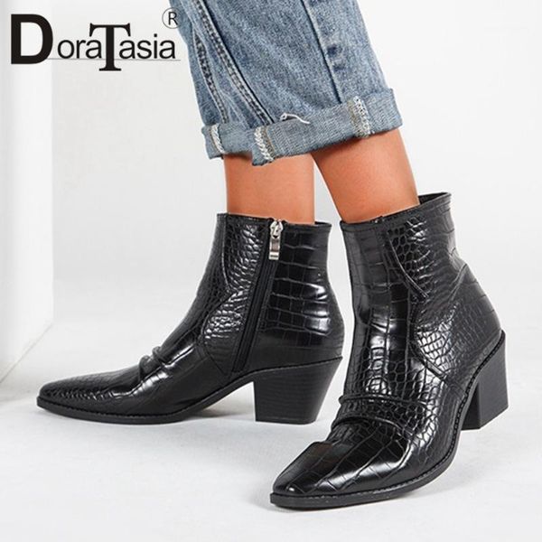 

boots doratasia ins big size 36-43 ladies ankle 2021 concise women pointed toe zip chunky high heels shoes woman1, Black
