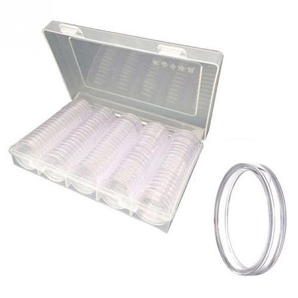 

coin cases capsules holder clear plastic round 100pcs storage box 27mm