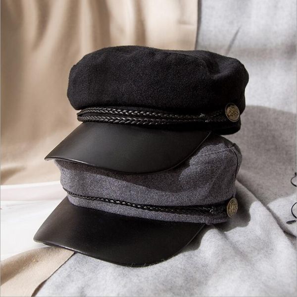 

fall and winter female british navy hat fashion black painter beret fashion trend octagonal hat, Blue;gray