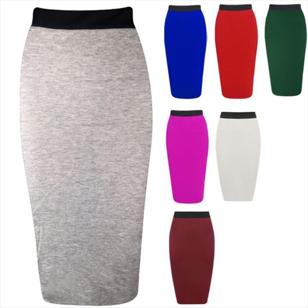 

new ladies office stretch bodycon midi skirt women pencil skirt female high waist mid calf slim plus size xl, Black