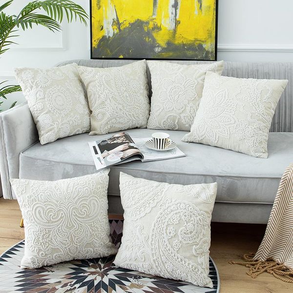 

cushion/decorative pillow bohemia beige embroidery cushion cover home decoration linen cotton 3d flowers 45x45cm throwpillow