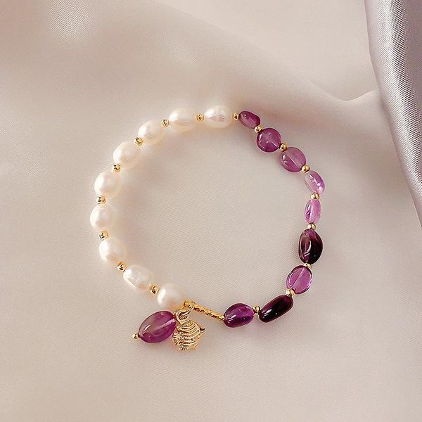 

charm bracelets 2021 strawberry crystal pearl elastic bracelet fashion wholesale pendant women rounded shiny gifts, Golden;silver