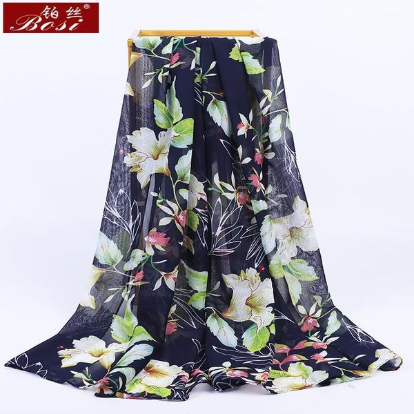 

shawls 2021 chiffon scarf flowers print women fashion hijab bohemian summer ladies scarfs poncho shawl scarves1, Blue;gray
