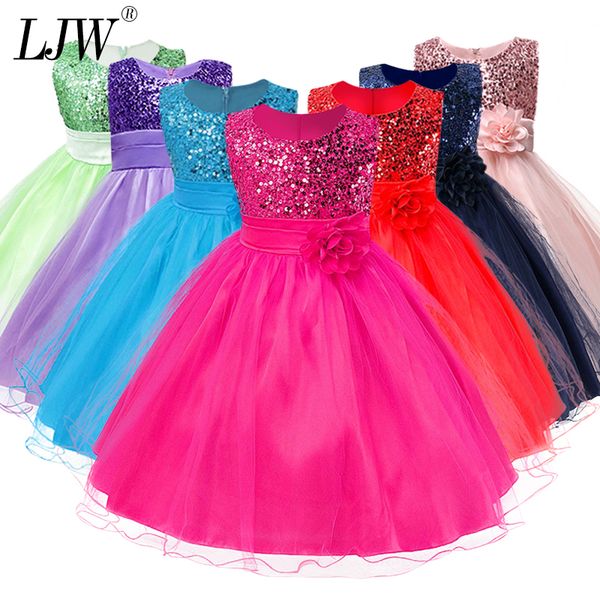 

3-14yrs selling baby girls flower sequins dress party princess dress children kids clothes 9colors t200624, Red;yellow