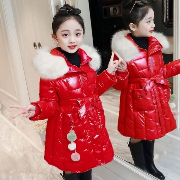 

jackets glossy long childrens jacket windbreaker for girls thick down cotton winter coat suit 4-12 years old, Blue;gray