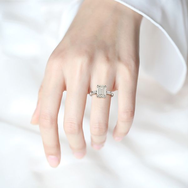 Wong Rain 925 стерлингового серебра изумрудного выреза Создать моисанит драгоценные камни свадьбы свадебные бриллианты кольцо тонкие украшения оптом Q1214
