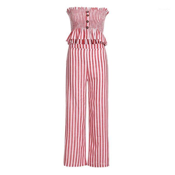 

women sleeveless striped crop + wide leg pant casual jumpsuit romper outfits button casual fashion femme suits1, White