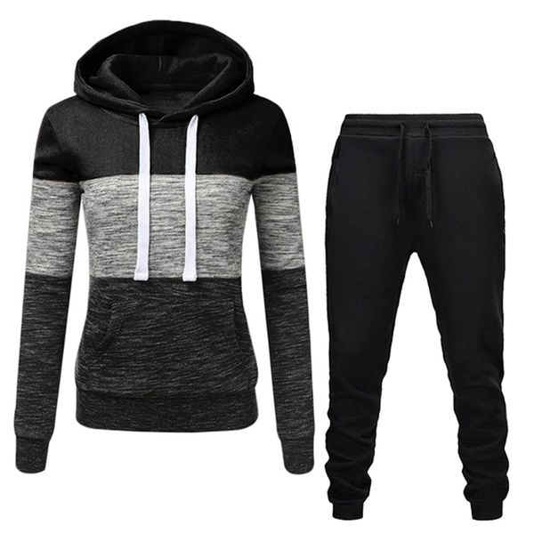 

women tracksuit 2 pieces set winter hoodies+pants set patchwork pullover sweatshirt female sport suit outfits for woman clothing q1217, Black;white