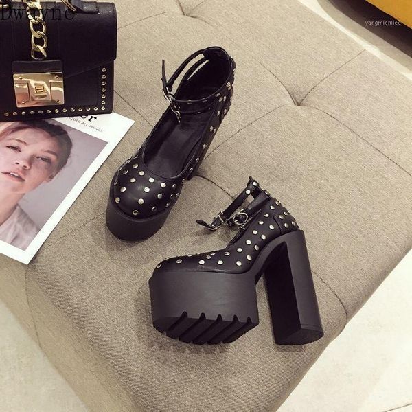 

2020 new ultra high heel buckle with platform rivet women's shoes1, Black
