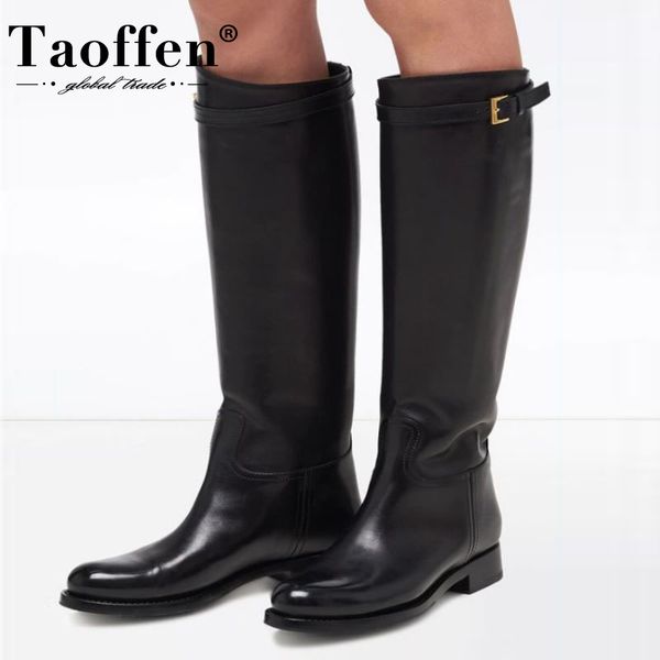 

taoffen plus size 34-45 women knee high boots real leather plush fur woman long boots fashion shoes woman warm daily footwear lj201201, Black