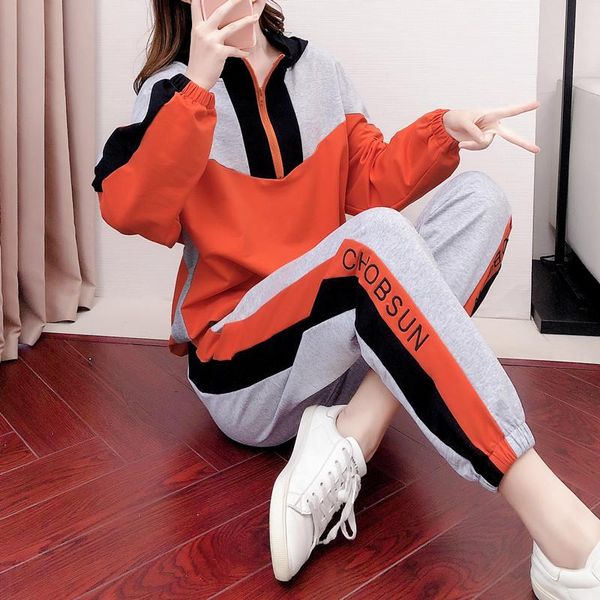 

large size fashion two-piece set casual tracksuit for women pastel two piece set and pants ensemble femme survetement, Gray