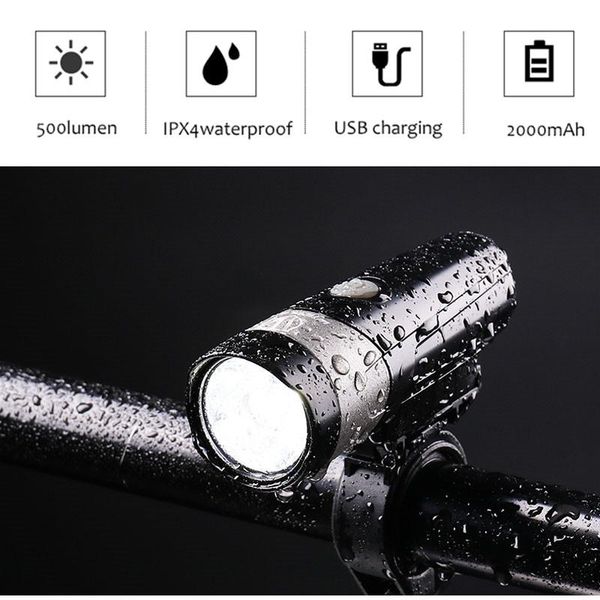 

bike lights arrival led front torch mtb road usb rechargeable bicycle light + taillight rear