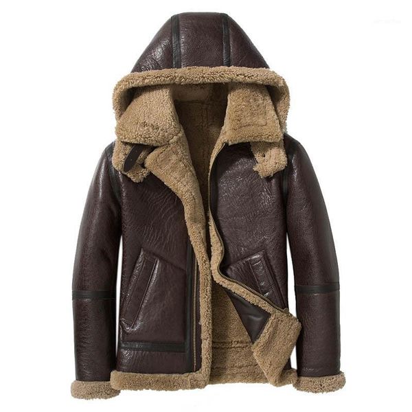 

sani hooded thick genuine leather fur shearling men black brown warm winter real fur coats1