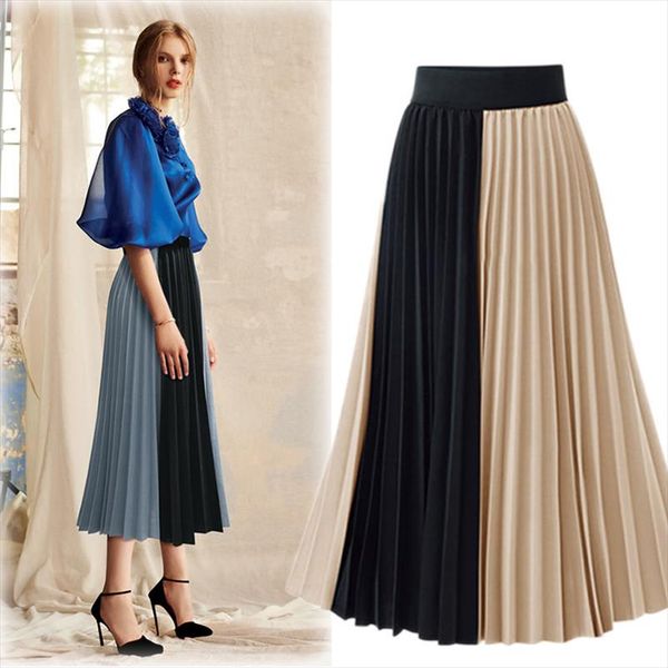 

2020 spring new style high waisted mid length western style pleated skirt mixed colors versatile chiffon skirt drop shipping, Black