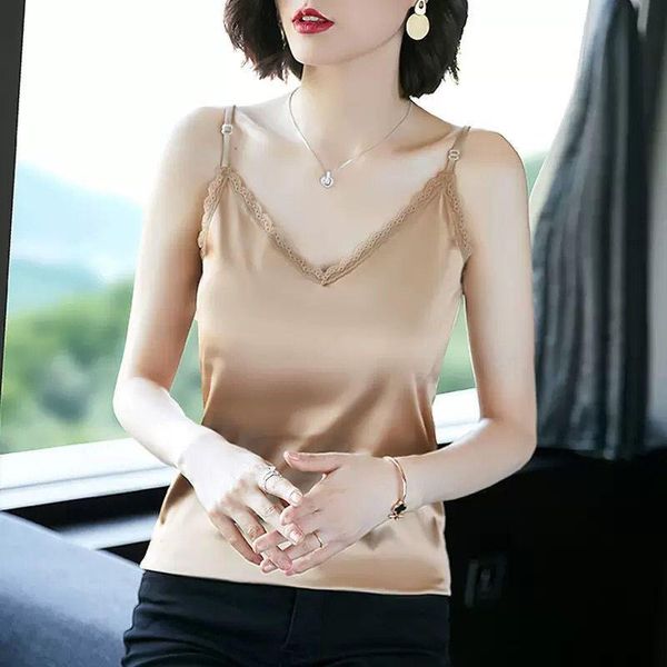 

women's tanks & camis satin silk tank female 2021 summer strap basic spaghetti women sleeveless camisole vest black white