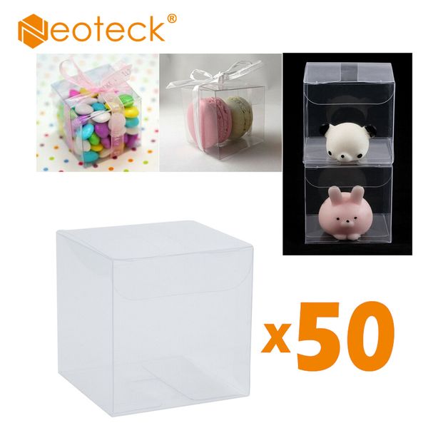 

neoteck 50pc pvc transparent clear macaron square cube favour boxes for sweet candy cake chiristmas wedding gift q1130