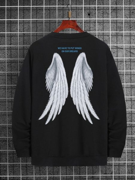 

men slogan & wing print sweatshirt q2gv#, Black