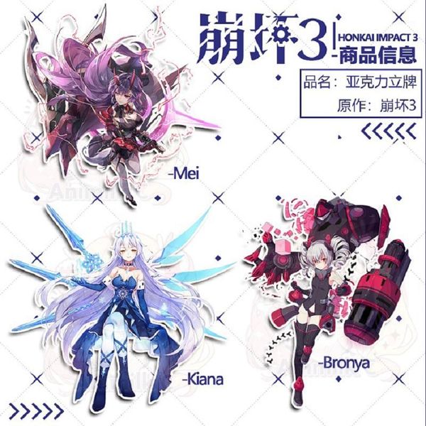 

anime honkai impact 3 kiana bronya raiden mei acrylic stand figure display 15cm1, Silver