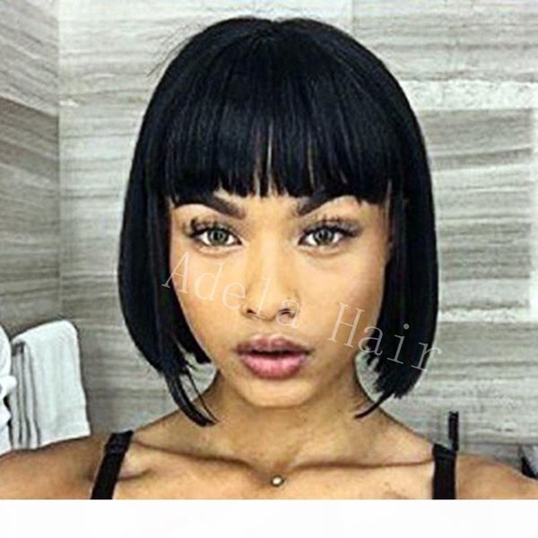 

10"short bob human hair lace front wig brazilian virgin lace wig glueless silky straight hair wigs with baby hair for women natural col, Black;brown