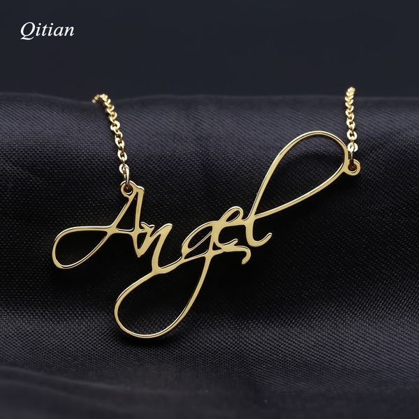 

customized necklace personalized nameplate name necklaces&pendants cursive handwriting stainless steel chain for women gift q1114, Silver
