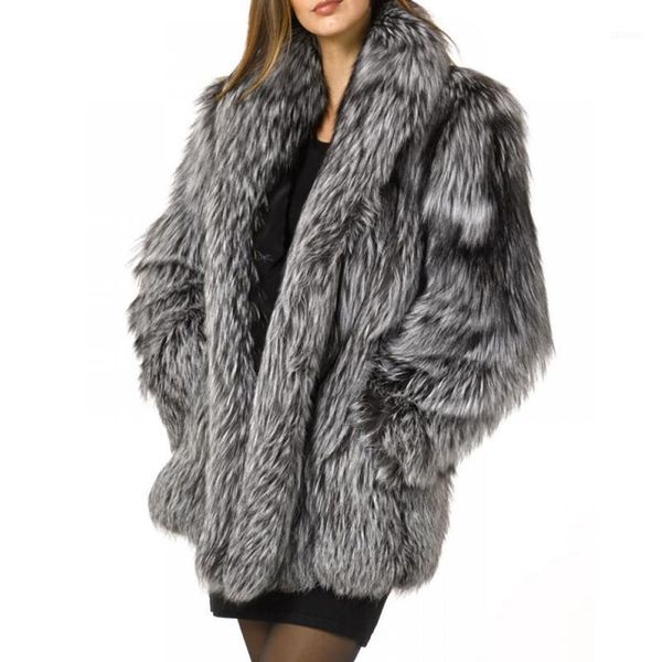 

women's fur & faux autumn winter women coat elegant super thick jackets fashion collar coats outwear1, Black