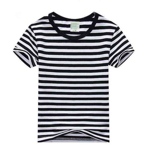 

summer girls boys t-shirt striped black white cotton tees kids clothes for 2 3 4 6 8 10 years old kt174001 g1224, Blue