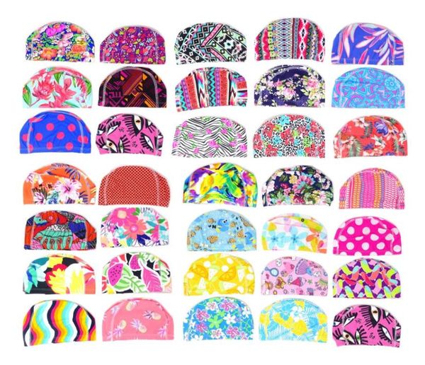 

fashion swimming bathing cap women's swimwear non-waterproof printed hat pretty stretchy not for long hair, White;black