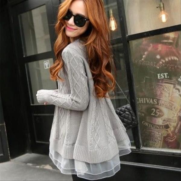 

spring korean style womens long thin o neck base loose sweater lace jacket drop shipping good quality, White;black