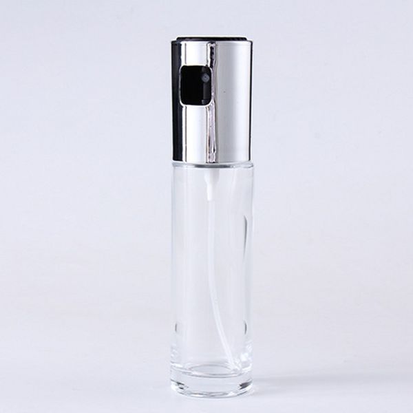 

100ml cylindrical shape glass oil pot empty plated gold silver spray bottle press type abs lemon juice barbecue bottles 5 3by g2