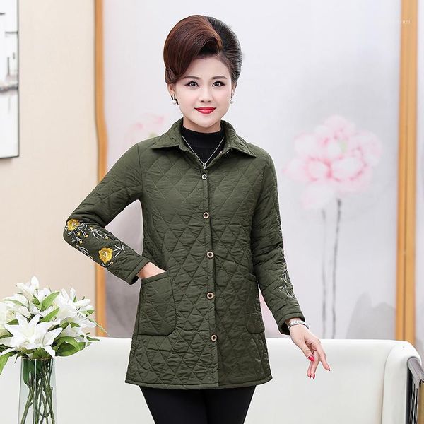 

women's down & parkas autumn winter thin quilted jacket embroidery flower middle age women cotton-padded mother cotton coat1, Black