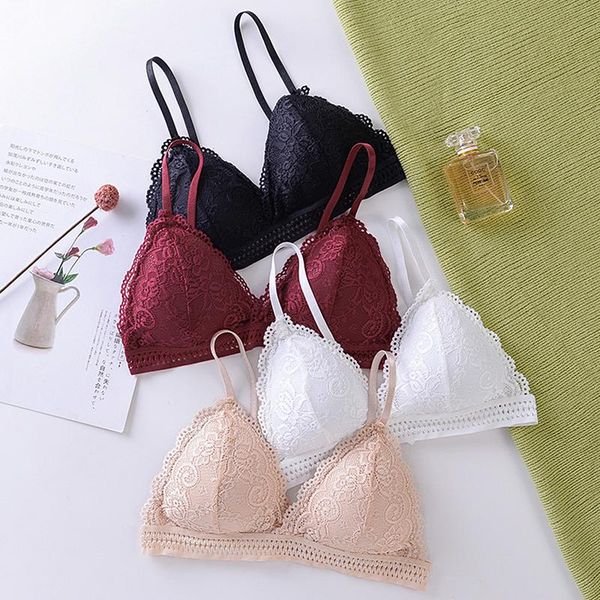 

lace bra women french style bralette seamless deep v wirebras fashion lingerie soft cup push up underwear 2pcs/lot, Red;black