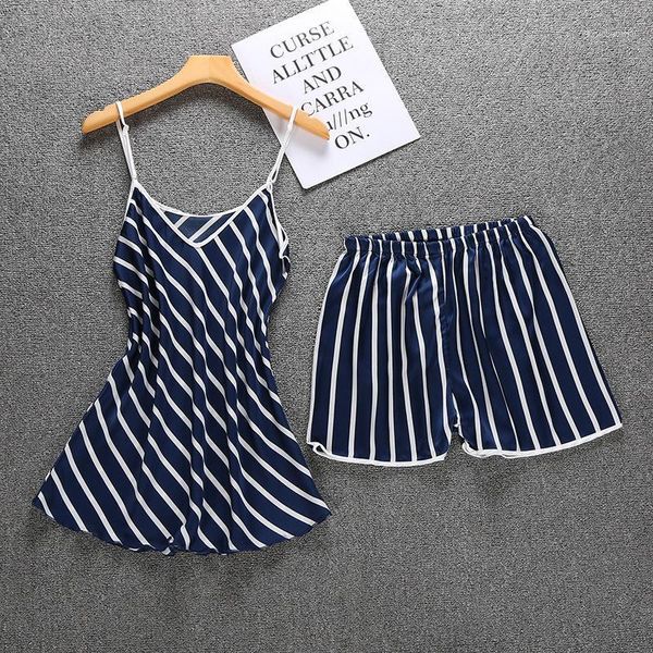 

silk pajama set satin sleepwear women pyjama stripes pijama women +shorts two pieces set casual home clothing1, Black;red