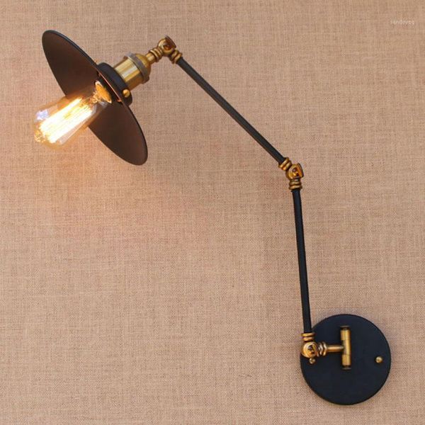 

vintage retro iron black adjustable head swing arm wall lamp e27 lights modern for study room living room bedroom restaurant bar1