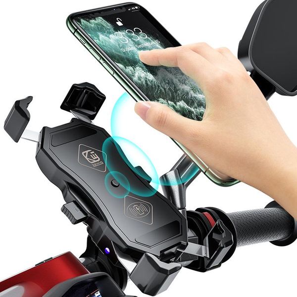 

usb wireless charging rechargeable motorcycle phone holder for mobile phone support telephone moto gps holder waterproof switch