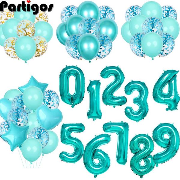 

32inch tiffany foil number balloons latex happy birthday party decor balloon adult/kid baby shower/wedding decoration supplies