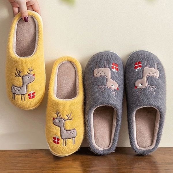 

women shoes christmas elk winter warm ladies slippers home soft comfortable knitting slipper indoor bedroom female footwear #7727, Black